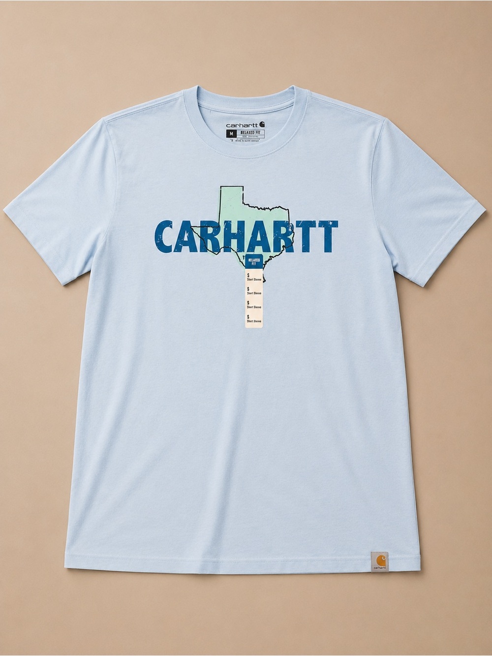 Carhartt Light Blue Short-Sleeve Logo Tee with Green Map Graphic